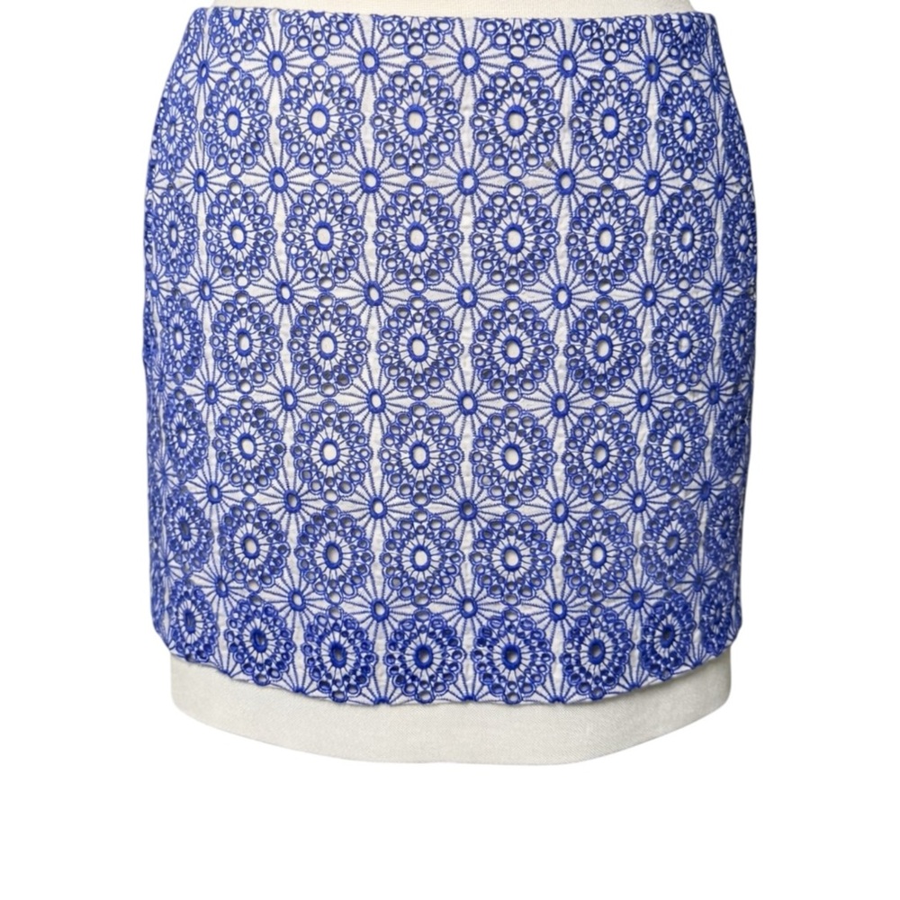 DVF Elley Lace Eyelet Mini Skirt Periwinkle Blue White Size 6 Summer Party